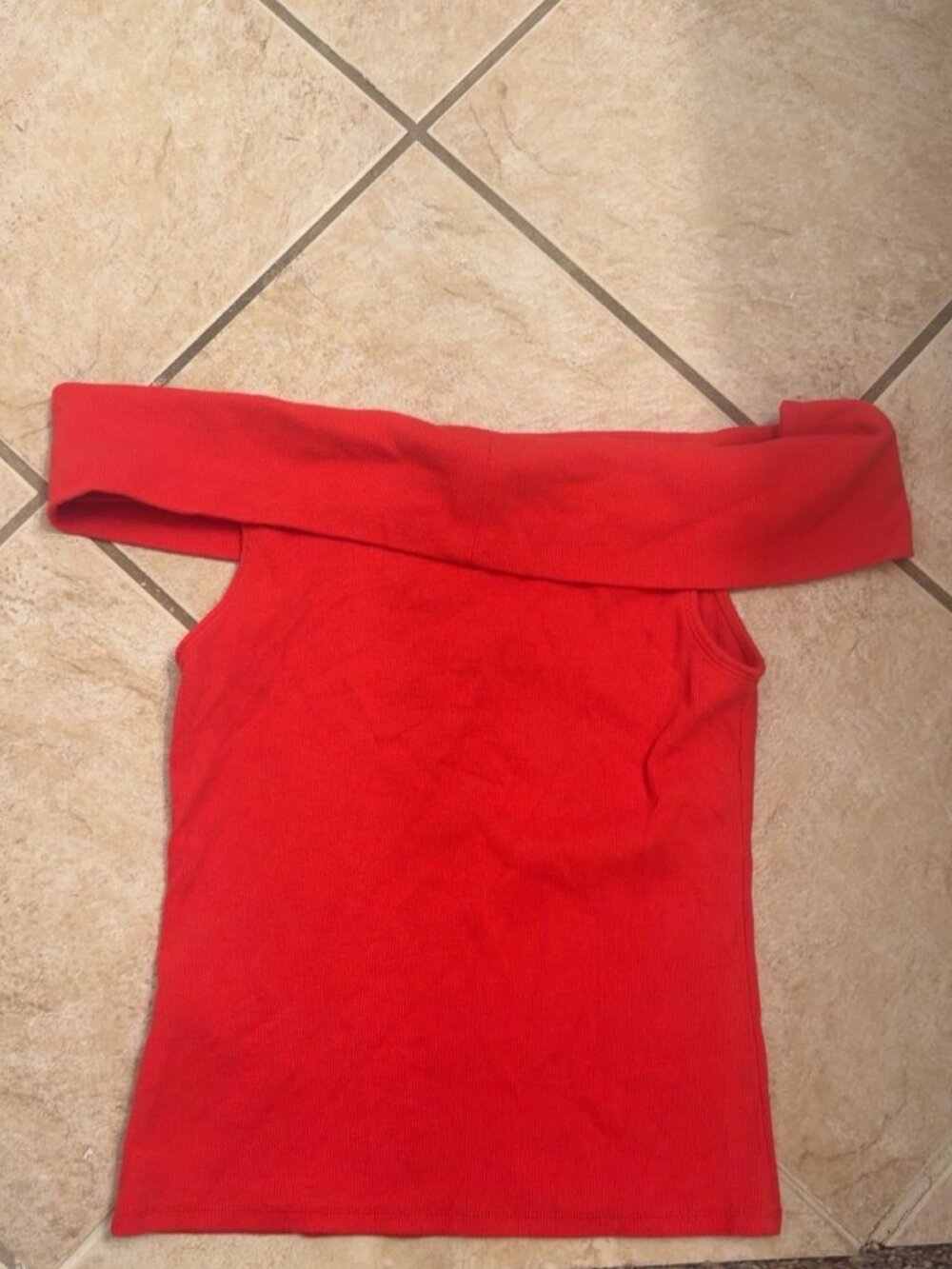 Hollister Red Off Shoulder Ribbed Top Size Large